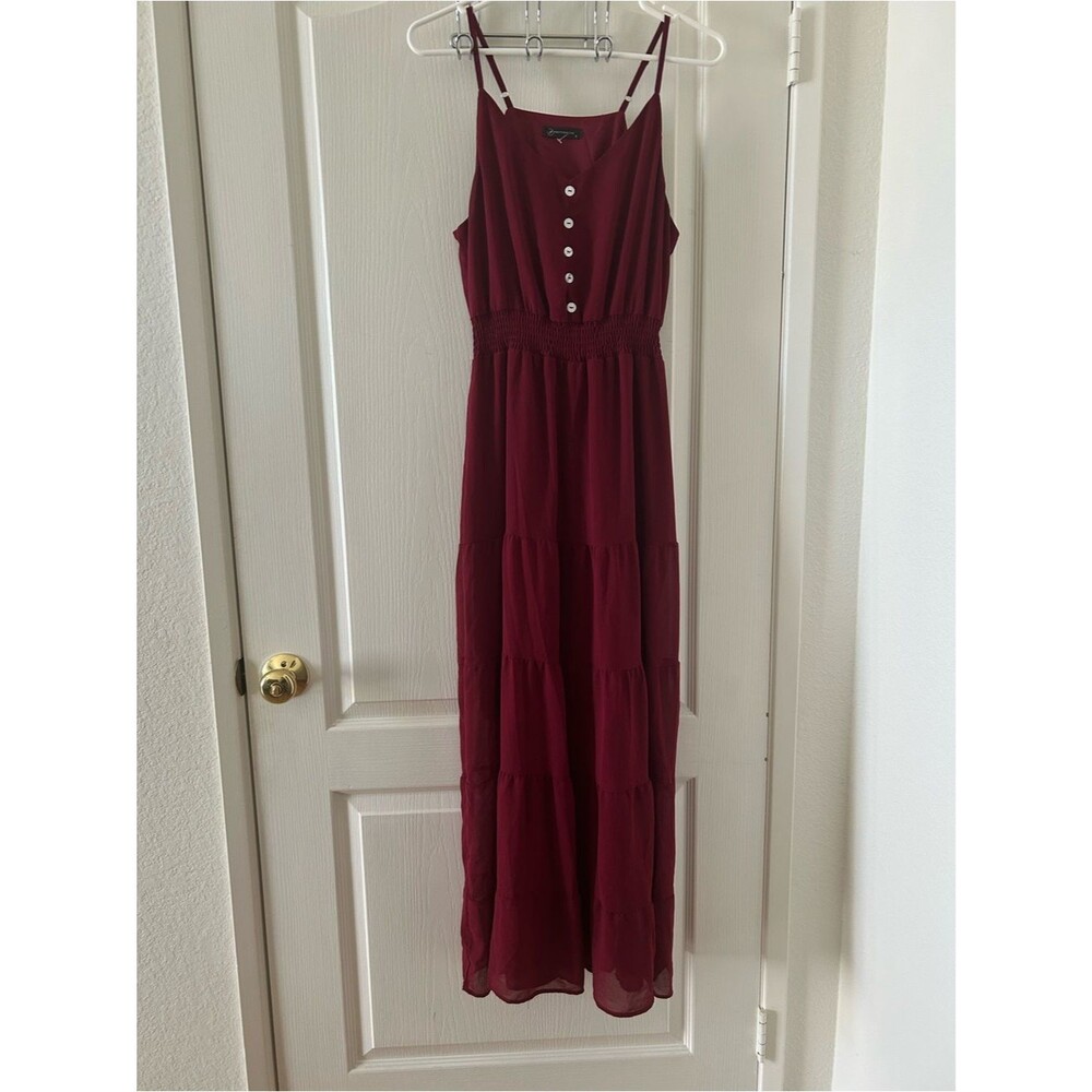Burgundy Tiered Maxi Dress Spaghetti Strap Smocked Waist Whimsygoth Cottagecore